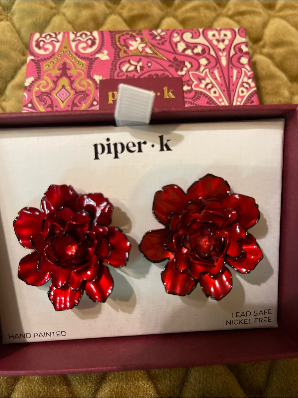 piper·k Red Floral Enamel Stud Earrings